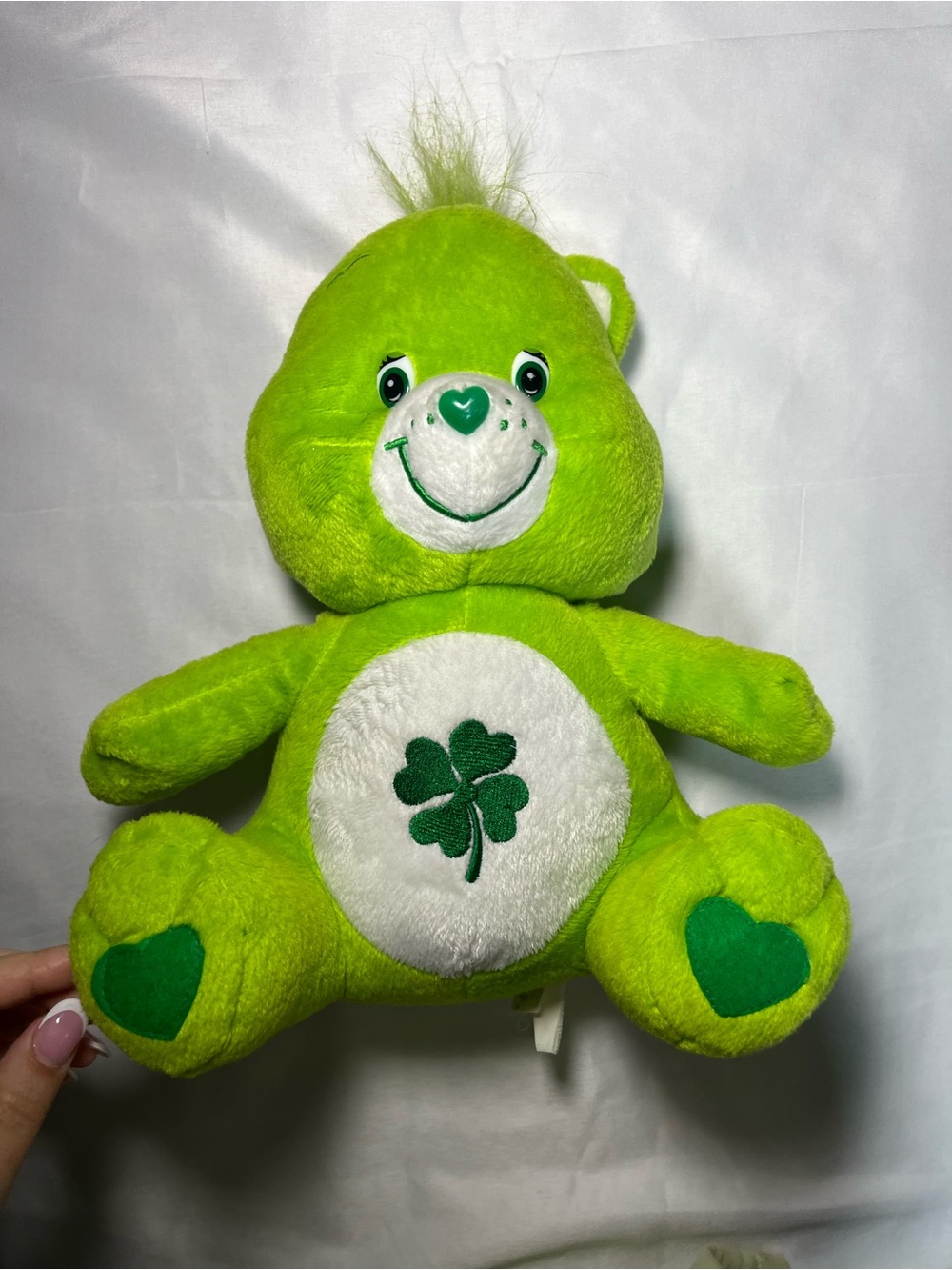Vintage 2002 Care Bears Good Luck Bear Plush‎ 13” Green Shamrock Stuffed Toy